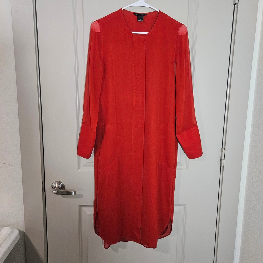 Club Monaco Womens Red 100% Silk Long Sleeve Button Front Shirt Dress Size‎ 0